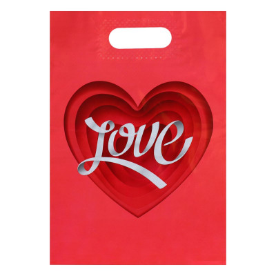 Пакет полиэтиленовый с вырубной ручкой "Love красный", 31 х 40 см