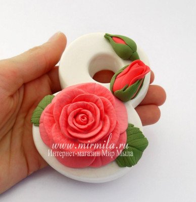 2D Форма силиконовая "8 марта с розой и бутонами" (предварительный заказ)