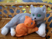 ​3D Форма силиконовая: "Кошка с котенком" (предварительный заказ)