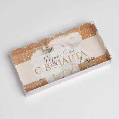 Коробка с прозрачной крышкой "С 8 марта", 10,5х21х3 см