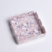Коробка с прозрачной крышкой "Цветы", 10,5х10,5х3 см